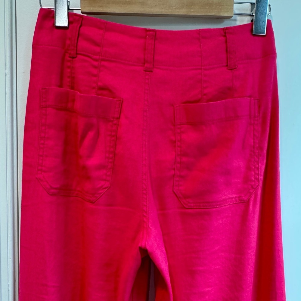 Maeve Anthropologie The Colette Pink Linen Blend Wide Leg Cropped Pants Size 26 - Picture 6 of 8